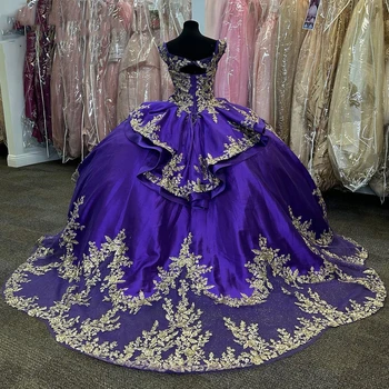 ANGELSBRIDEP Фиолетовая Принцесса Мексиканские Пышные Платья С Роскошными Кристаллами И Аппликациями Vestidos De 15 Años Корсетное Платье На 16 Лет