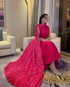 Вечерние платья с 3D цветами, плащ русалки 2023, Современные элегантные платья для выпускного вечера Длиной до щиколотки в арабском стиле с высоким воротом.