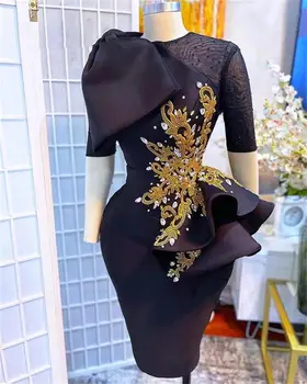 Новое Роскошное Вечернее Платье с Украшением в виде кристаллов для Женщин с Золотыми Кружевными Аппликациями Из бисера Длиной до колен Для Торжественного Случая Vestidos Para Mujer 2023