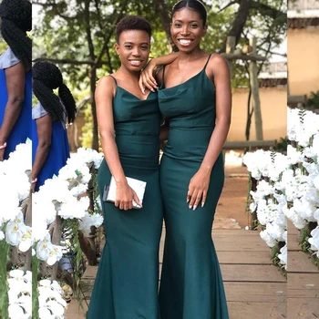 Простые зеленые платья подружек невесты в стиле русалки длиной до пола, Африканские свадебные платья для гостей, robe demoiselle d' honneur femme