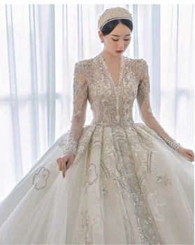 Свадебное платье с длинными рукавами 2023 new bride во французском стиле из легкой основной пряжи серии Mori с большим шлейфом heavy industry luxury high-end t
