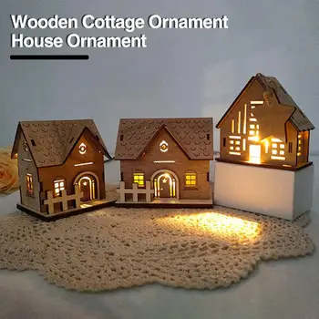 1 комплект Рождественского украшения для дома, Прочная модель деревянного дома теплого света для домашнего праздничного оформления