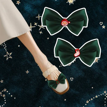 1 пара Съемных зажимов для женской обуви, аксессуары для обуви с Рождественским зеленым бантом, классические пряжки для обуви на высоком каблуке для украшения Рождественской вечеринки