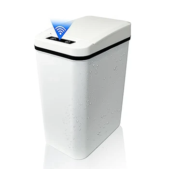 1 ШТ. Автоматическое бесконтактное Мусорное ведро для ванной комнаты с крышкой Белое Тонкое Пластиковое мусорное ведро с интеллектуальным датчиком движения, закрытое мусорным ведром