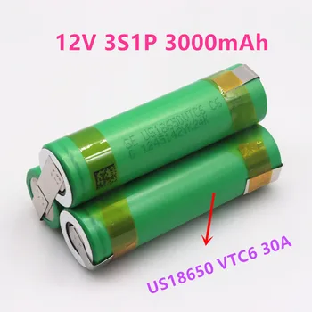 12V US18650 VTC6 аккумулятор 3000mAh 30amps для батареи отвертки 12.6V сварная паяльная лента 3S1P 12.6v аккумуляторная батарея (настроить)