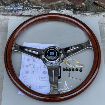 14-дюймовое деревянное рулевое колесо JDM Racing Sport с хромированными спицами, классическое деревянное рулевое колесо, универсальное для автомобильных аксессуаров