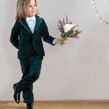 2023 Новые модные однотонные бархатные костюмы для мальчиков с лацканами, двойка (куртка + брюки) Высококачественный Мужской костюм для мальчика-цветочника на заказ