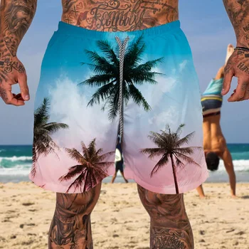 2023 Новые мужские пляжные шорты, купальники, пляжные купальники для серфинга, принт в виде кокосовой пальмы, Новая летняя мужская модная одежда