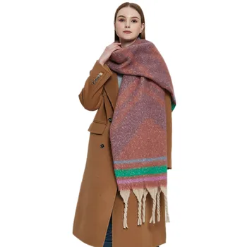 2023 Новый женский Кашемировый шарф с рисунком гор, Дизайнерское одеяло, Шаль, Женский Осенне-зимний Толстый шарф с кисточками, сохраняющий тепло