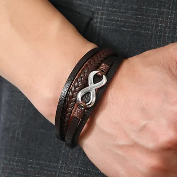 2023 Новый кожаный браслет с крестом для мужчин, многослойный плетеный веревочный браслет из нержавеющей стали для мужчин, кожаный браслет, мужской браслет