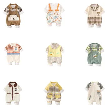 2023 Осенне-зимний комбинезон для маленьких мальчиков с хлопковой подкладкой и длинными рукавами, боди для маленьких мальчиков с героями мультфильмов, плотная одежда для новорожденных мальчиков в стиле пэчворк