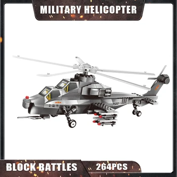 264ШТ 1/38 Модель вертолета Строительный Мягкий пластиковый боевой корабль Набор кирпичей Военные игрушки для мальчиков подарок