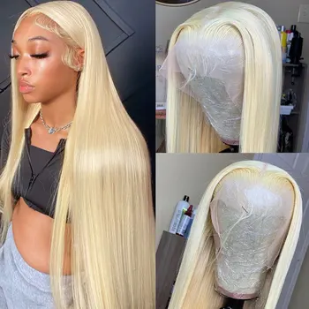 Bombshell 613 Блондинистый длинный шелковистый прямой синтетический парик на кружеве для женщин из термостойких волокнистых волос Кружевные парики со средним пробором