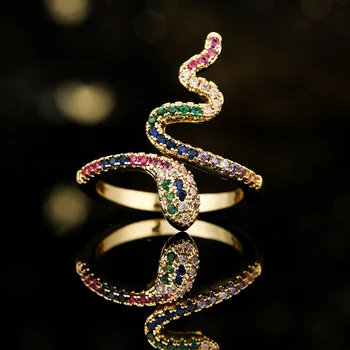 cmoonry Модное Красочное кольцо в виде змеи с фианитом AAA CZ для женщин и девочек, Регулируемое Обручальное кольцо из меди золотого цвета, Женская бижутерия