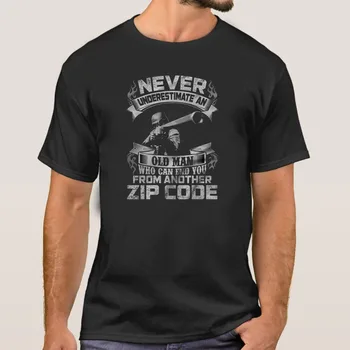 jhpkj Никогда Не Недооценивайте Старика, Который Может Прикончить Вас Из-За Другой футболки ZipCode Sniper Shirt Мужская Полностью Хлопчатобумажная футболка