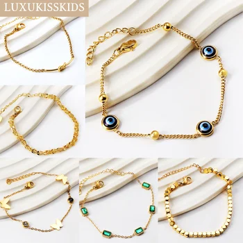 LUXUKISSKIDS Модный Золотой браслет с голубыми глазами для женщины, простые бусины, Цепочка, аксессуары для рук, богемные повседневные подвески-браслеты