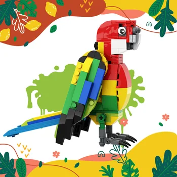 MOC City Animal Eastern Rosella Parrot Строительные Блоки Вид на улицу Зоопарк Милые Домашние Животные Аксессуары для Попугаев Друзья Кирпичи Игрушки Подарки