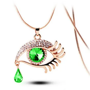 Necklace for Women Fashion Magic Eye Crystal Tear Drop Eyelashes Necklace Long Sweater Chain цепочка на шею женская Wholesale