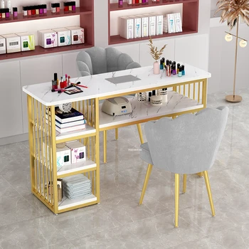 Nordic Light Роскошные золотые маникюрные столы Салонная мебель Современный профессиональный маникюрный стол с пылесосом для хранения Маникюрный стол