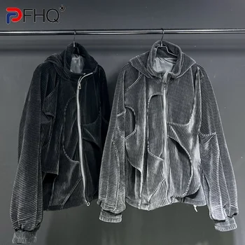 PFHQ Мужские куртки с капюшоном Модные вельветовые поддельные двойки Осень Высококачественный Мужской дизайн Оригинальное пальто Стильный Элегантный 21F1679
