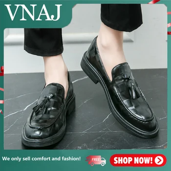 VNAJ Мужские оксфорды без застежки, модная мужская кожаная обувь в клетку, модельные туфли, деловые мужские лоферы