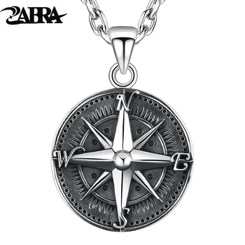 ZABRA Gothic Аутентичный Круглый компас из стерлингового серебра 925 пробы, Подвеска для мужчин, Винтажные украшения из тайского серебра в стиле панк-рок, отполированные до блеска