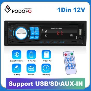 Автомобильный радиоприемник Podofo, стереоплеер, цифровой Bluetooth, MP3-плеер, FM-аудио, стереомузыка, USB SD с встроенным входом AUX, TF-карта