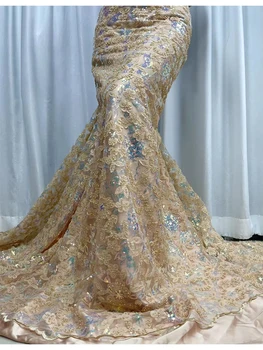Африканская кружевная ткань с пайетками, французская вышивка бисером, тюлевая сетка, вечернее платье в нигерийском стиле, высокое качество, 2023, Y6266