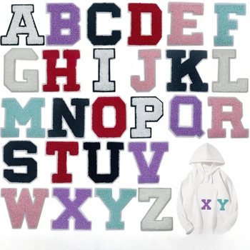 Большие буквы, вышитые синелью, Железная нашивка Аппликация с именем, значок с алфавитом, нашивки для детской одежды, Аксессуары для сумок.