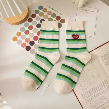 Весенне-осенние новые носки INS Tide в зеленую полоску с трендовыми буквами сетки, мужские и женские длинные носки, носки