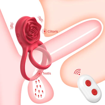 Вибрирующее кольцо для пениса с дистанционным управлением, двойное кольцо для члена, кольцо для задержки эякуляции, кольцо для стимуляции клитора, секс-игрушки для взрослых, секс-игрушки для пары