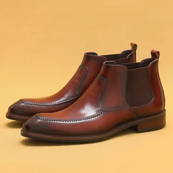 Винтажные британские трендовые мужские ботинки Челси люксового бренда ручной работы из натуральной кожи, качественная осенняя деловая обувь на щиколотке Man