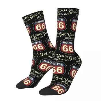 Винтажные мужские носки Route 66 унисекс, новинка, бесшовные носки с принтом Happy Crew, подарок