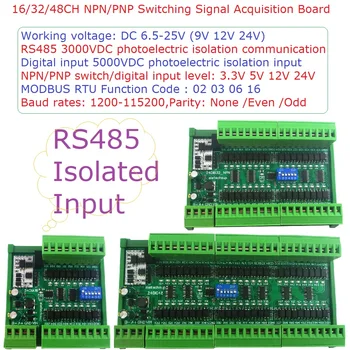 Входное Переключение16/32/48CH NPN/PNP Оптически Изолированная Плата Цифрового Коллектора RS485 Modbus RTU Модуль Постоянного тока 12V 24V