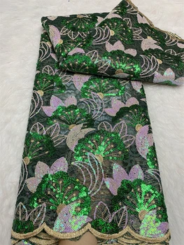 Высококачественный африканский тюль с нигерийской вышивкой 2024, ткань из чистого кружева, свадебное вечернее платье, гипюр, блестки для шитья, 5 ярдов