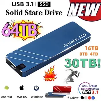 Высокоскоростной Портативный SSD 2023 Оригинал 32 ТБ 64 ТБ Внешний Жесткий Диск Type-C USB 3.1 Интерфейс для ПК Ноутбуки Компьютер