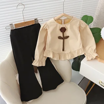 Детская одежда, блузка и брюки для девочек, комплект из двух предметов, новая модная одежда для маленьких девочек 2023 года выпуска