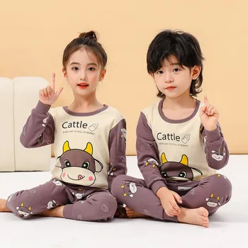 Детские пижамные комплекты для мальчиков и девочек, пижама с мультяшным Тоторо, милые футболки с длинным рукавом, топы со штанами, осенняя одежда для сна для малышей