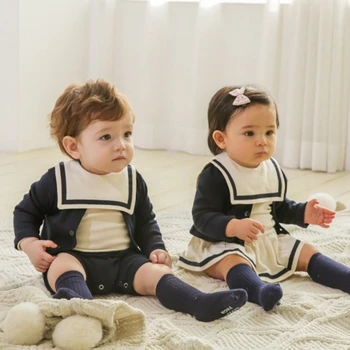 Детский матросский костюм для новорожденных девочек, хлопковая верхняя одежда с длинными рукавами, комбинезоны для маленьких мальчиков, боди, Подарочная одежда унисекс