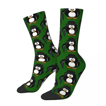Забавные мужские носки в стиле хип-хоп с забавными животными-пингвинами в стиле ретро, повседневные носки для экипажа с подарочным рисунком