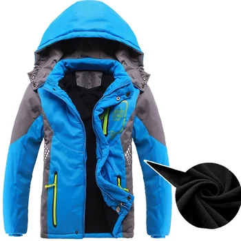 Зимнее теплое детское пальто с флисовой подкладкой, Непромокаемый контрастный Съемный капюшон, куртки на молнии для девочек и мальчиков, детская одежда от 3 до 12 лет