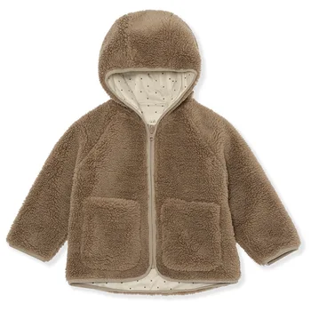 Зимние новые детские куртки с капюшоном из овечьего флиса для девочек и мальчиков, пальто 2023 KS для малышей, хлопковая теплая шуба на молнии, верхняя одежда