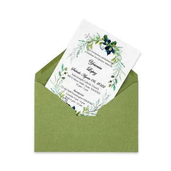 Индивидуальный Уникальный дешевый пригласительный билет из зеленой бумаги, вырезанный лазером на день рождения, встречу, свадьбу, с хлопковым конвертом и наклейкой