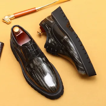 Итальянская лакированная мужская официальная обувь, роскошная платформа на толстой подошве, Брендовая удобная Повседневная деловая обувь из натуральной кожи, мужская