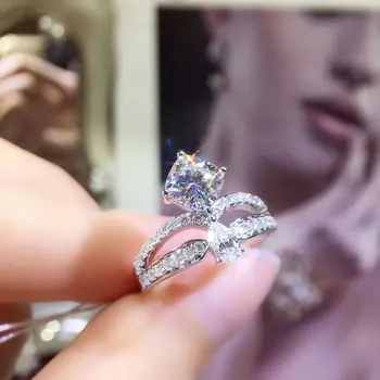 Корона из синтетического муассанита в виде капли воды, квадратное кольцо принцессы с бриллиантом в карат, женское кольцо с двойным бриллиантом