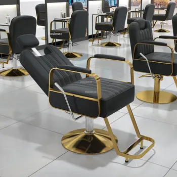 Легкие роскошные кожаные парикмахерские кресла Парикмахерские кресла для салонов красоты Простая салонная мебель Подъемное кресло для лежания из нержавеющей стали