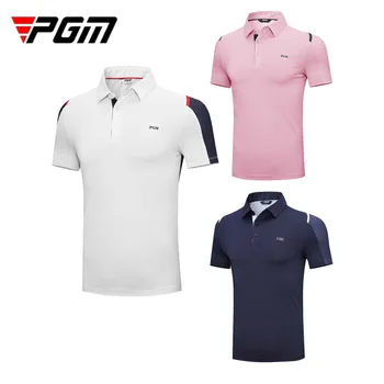 Летние мужские футболки для гольфа с отложным воротником PGM, мужская тонкая мягкая одежда для гольфа, мужские дышащие спортивные топы-поло