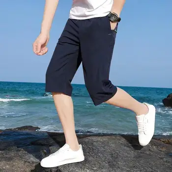 Летние шорты 2023, мужская одежда, трендовый однотонный шелк Льда, свободный Большой карман на молнии, Повседневные спортивные Модные Простые брюки