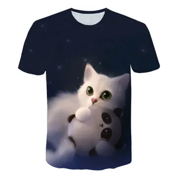 Летняя модная футболка с короткими рукавами и 3D круглым вырезом Animal Cat, Мужская футболка с 3D-принтом И круглым вырезом, Короткий Уличный топ Oversize