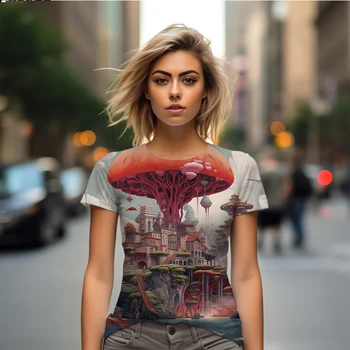 Летняя новая женская футболка с ярким городским 3D принтом, женская футболка для отдыха, модная уличная женская футболка